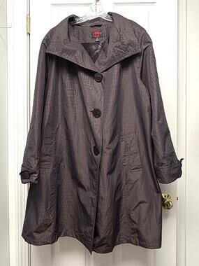 Gallery Woman Coat Texture Cocoon Coat Oversized Collar Charcoal Brown Size 2X
